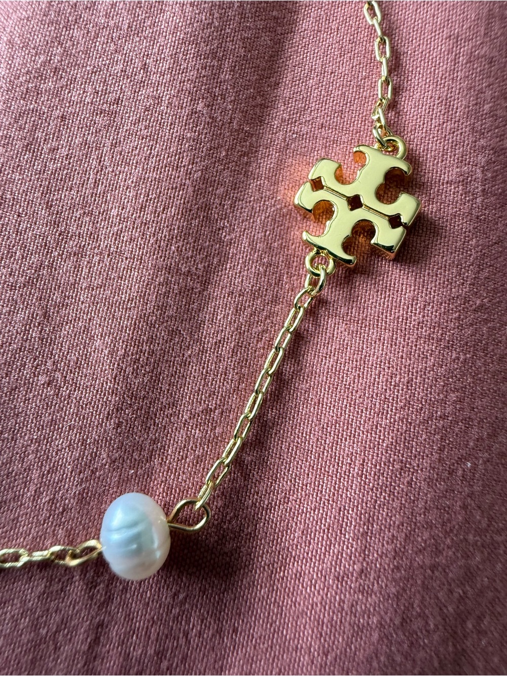 Tory Burch | Gold Plated & Pearl Station Necklace - Picture 2 of 4